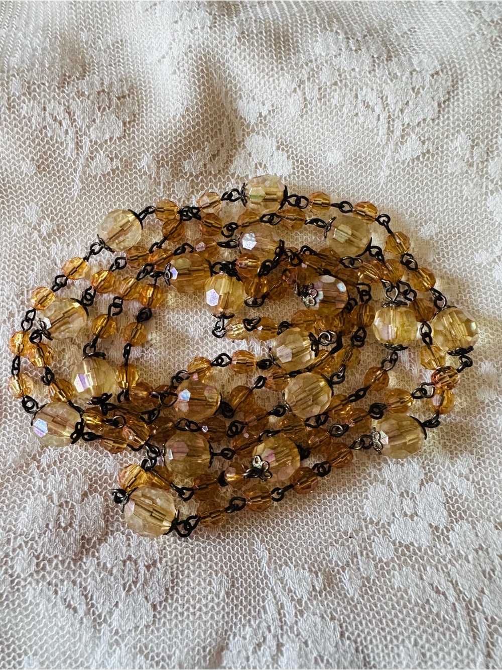 Beaded necklace falls 22 inches faux beads amber inspired